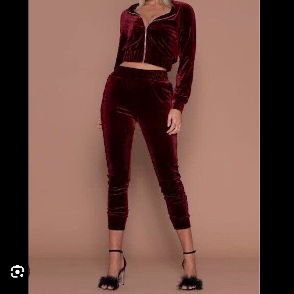 NWT Meshki Velour Tracksuit Set in Burgundy/Maroon